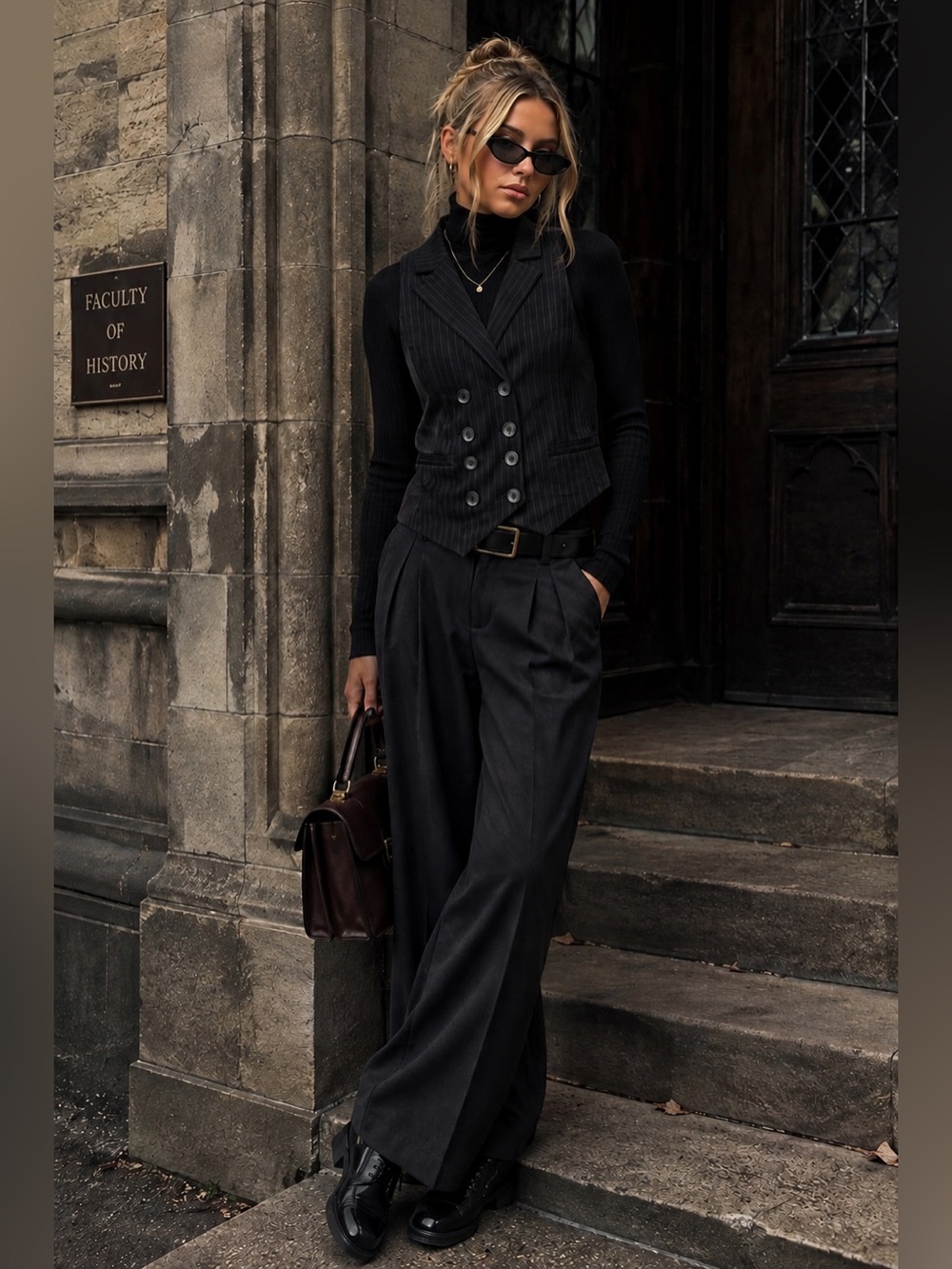 Reitmans Pinstripe Vest in Black